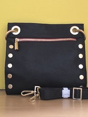 Hammitt Black Leather MD Tony Crossbody Bag with Gold Stud Accents